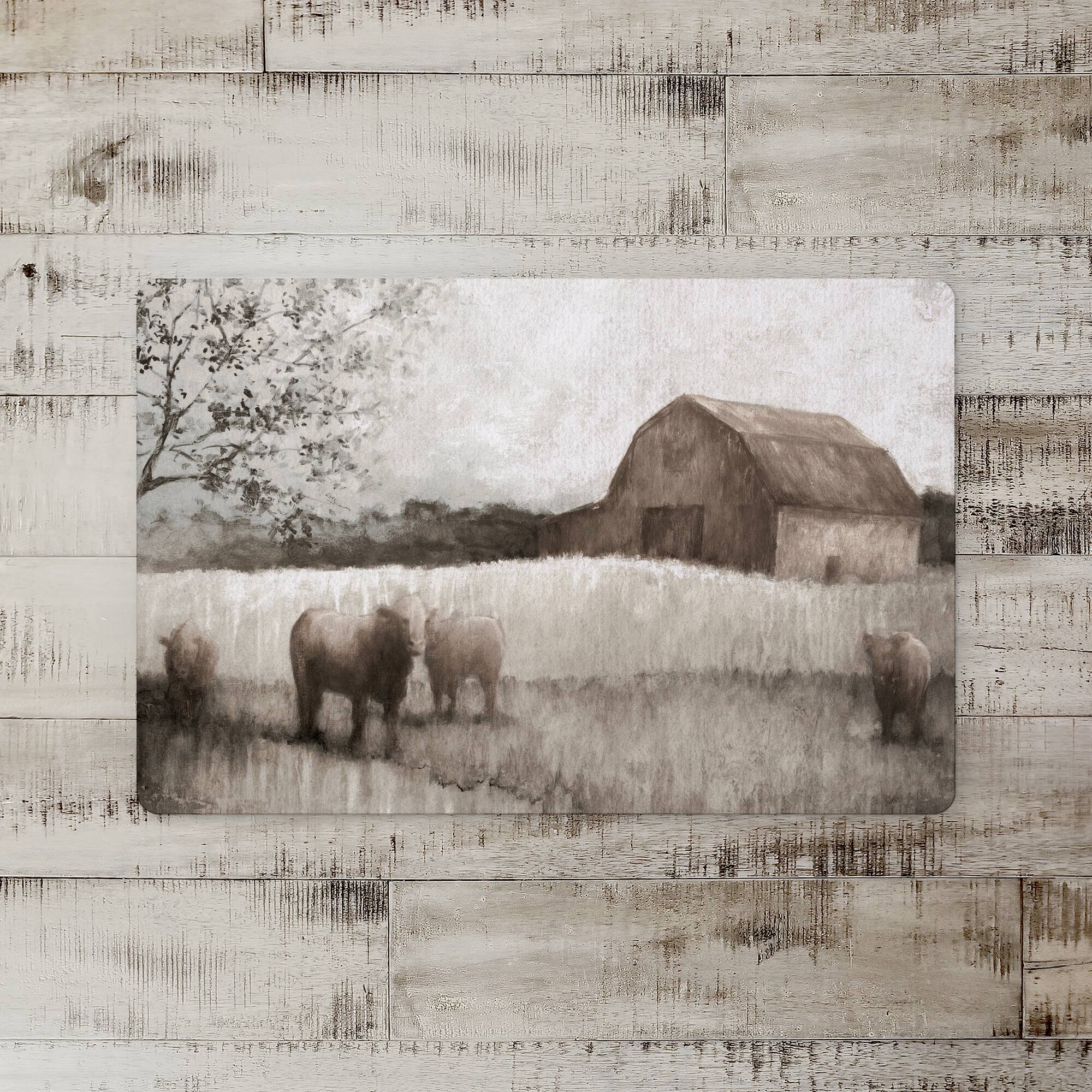 Neutral Barn and Cows Floor Mat